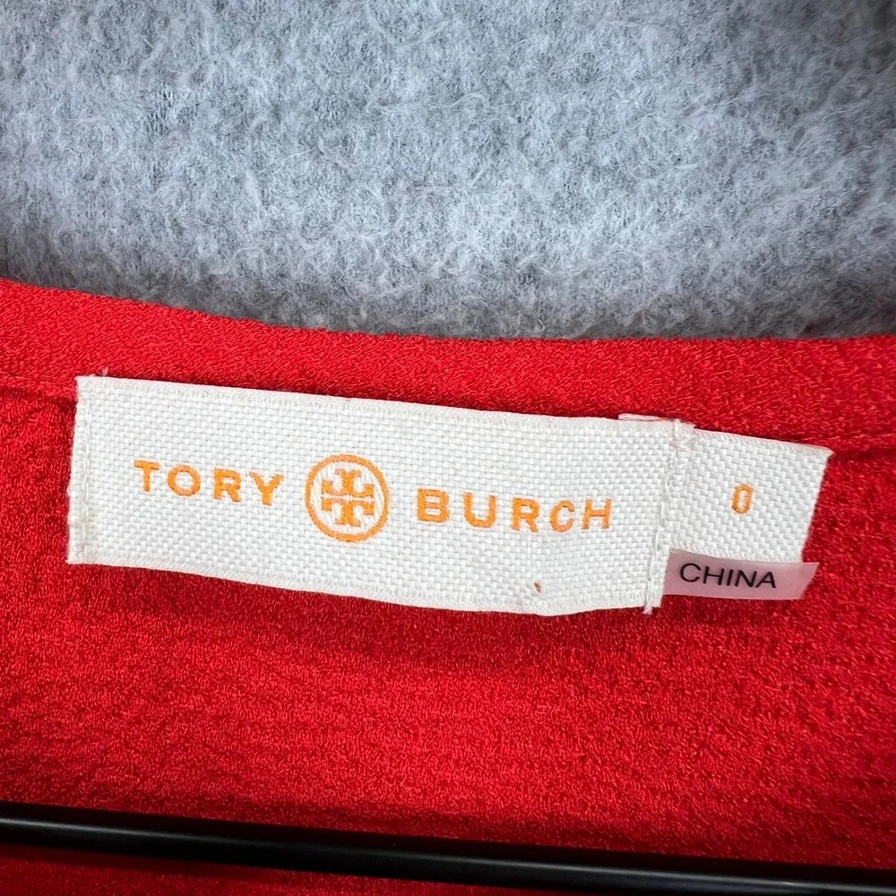Tory Burch Short Sleeve Top Womens 0 Red‎ Crepe Keyhole Side Zip EUC